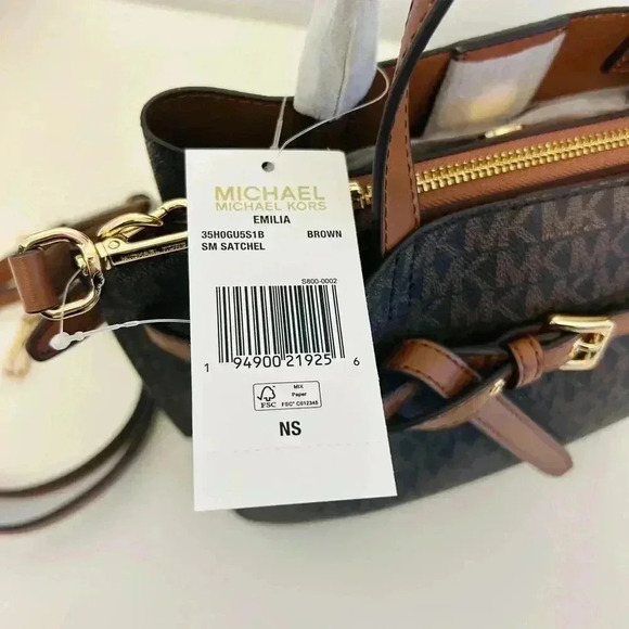 Michael Kors Emilia Small Satchel Crossbody Bag Brown MK Signature - Picture 7 of 10
